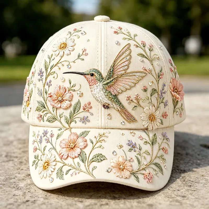 Hummingbird & Floral Art Print Casual Baseball Cap
